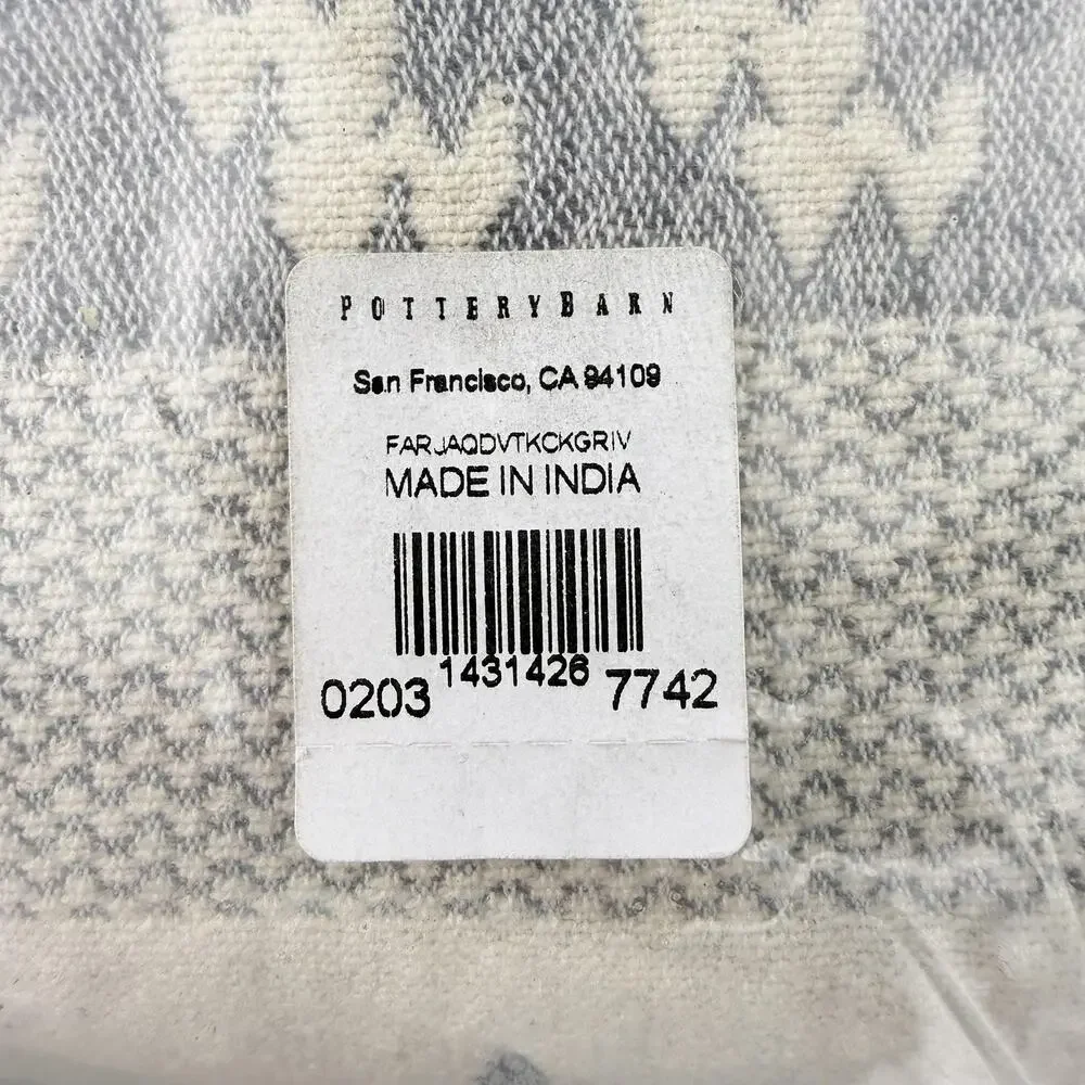 Pottery Barn Fair Isle Jacquard Duvet Cover King/Cal King Gray Cotton Linen NEW